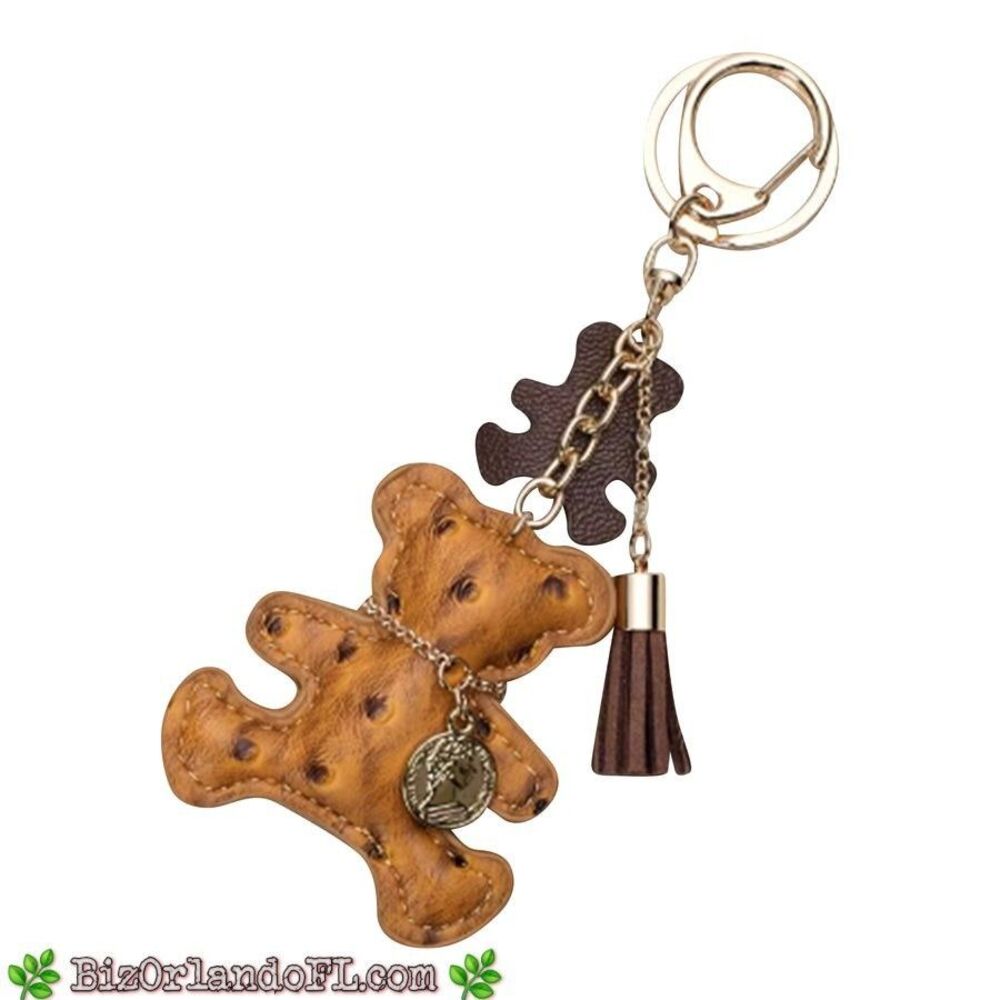 Malibu Sugar Faux Leather Teddy Bear Keychain Bag Charm – Brown